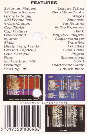 2 Player Soccer Squad (UK) (1990) box cover back